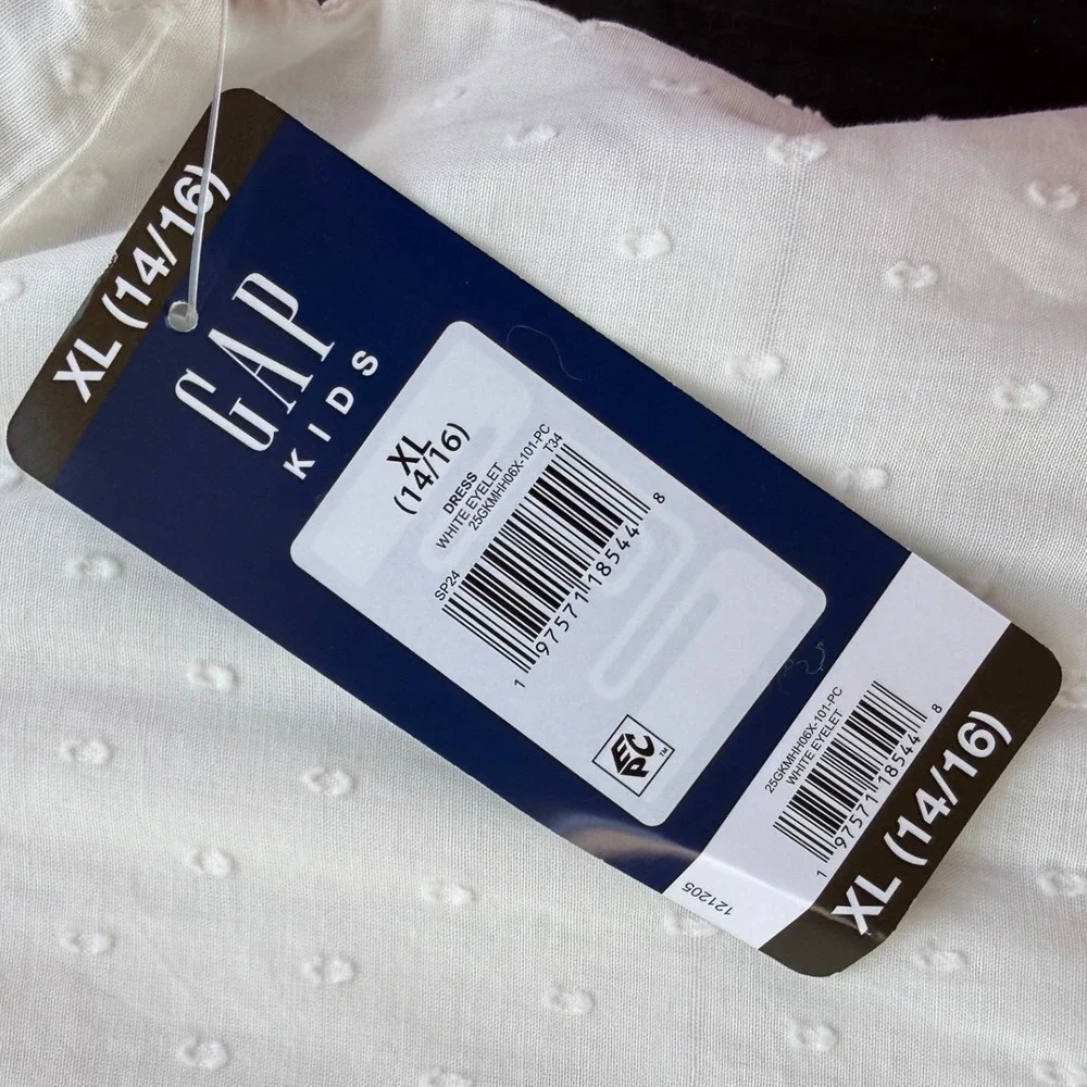 NWT GAP Kids Girls XL 14/16 White Eyelet Flutter Sleeve Tiered Dress